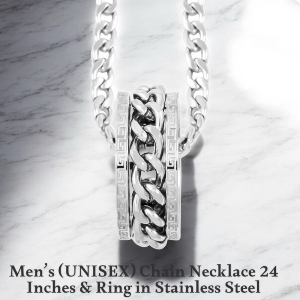 Men’s (Unisex) Chain Necklace (24 Inches) and Ring in Stainless Steel